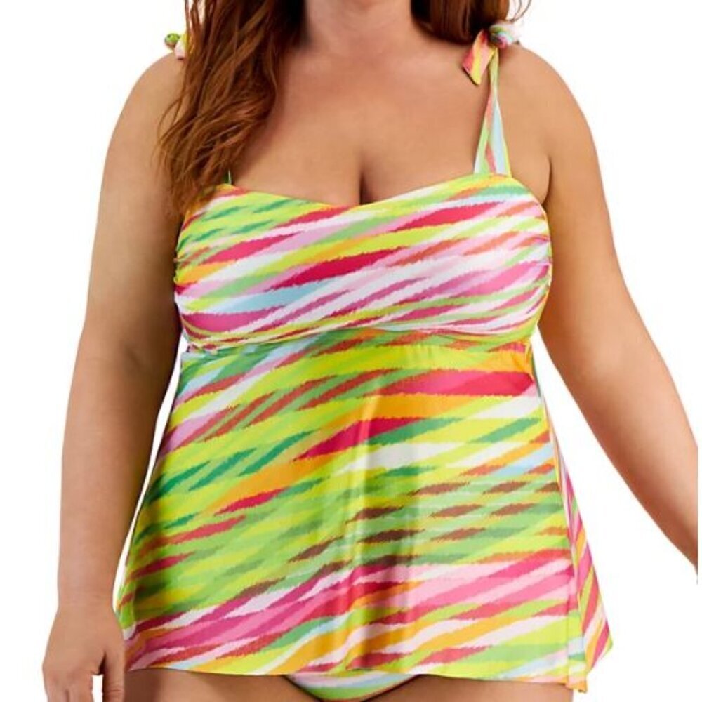 BECCA Etc NWT Plus Size Awaken Printed Tie-Strap Tankini Top Women's Size 1X